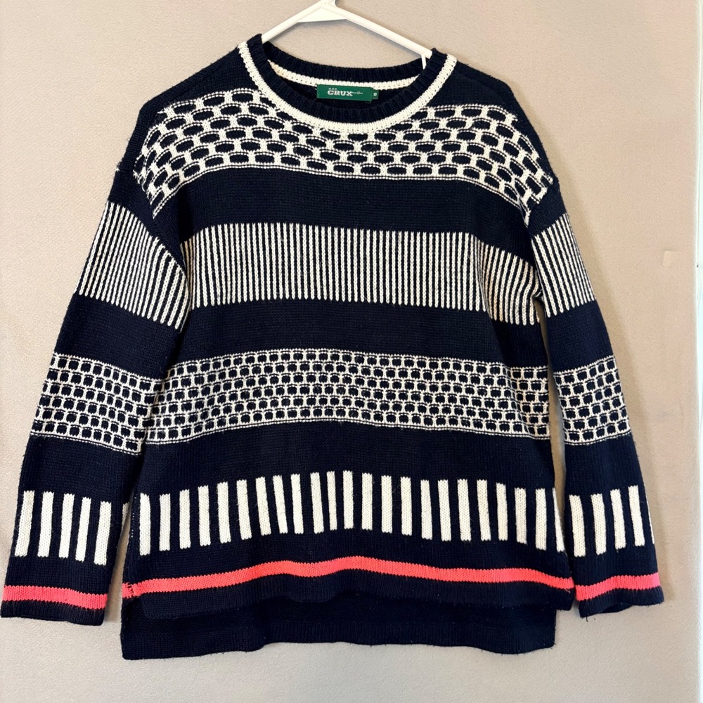 Vtg BCR Crux Navy White Sweater Geometric Pullover Grandpacore Nautical Crewneck
